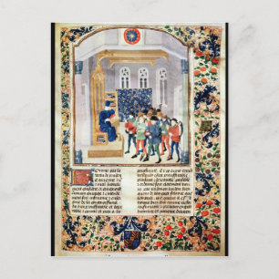 Der Autor, der den Bauern sein Buch vorstellt Postkarte