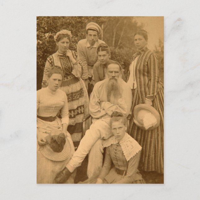 Der Autor Leo Tolstoi mit seiner Familie Postkarte (Vorderseite)