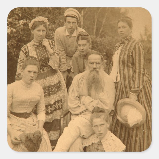 Der Autor Leo Tolstoi mit seiner Familie Quadratischer Aufkleber (Vorderseite)