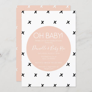 Der Babydusche x modernes Schwarz-weißes rosa Einladung
