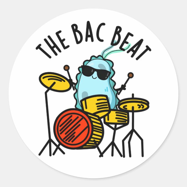 Der Bac Beat Funny Drummer Bacteria Pub Runder Aufkleber (Vorderseite)