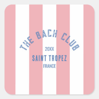 Der Bach Club Blaues Wappen Rosa Cabana Streifen Quadratischer Aufkleber