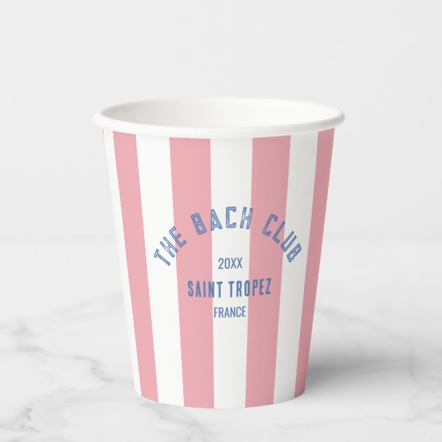 Der Bach Club Blue Wappen Pink Cabana Strip Pappbecher (Vorderseite)