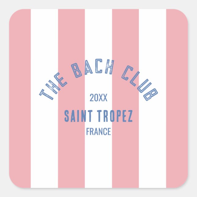 Der Bach Club Blue Wappen Pink Cabana Strip Quadratischer Aufkleber (Vorderseite)