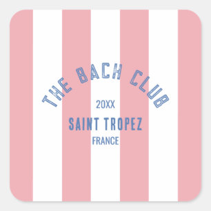 Der Bach Club Blue Wappen Pink Cabana Strip Quadratischer Aufkleber