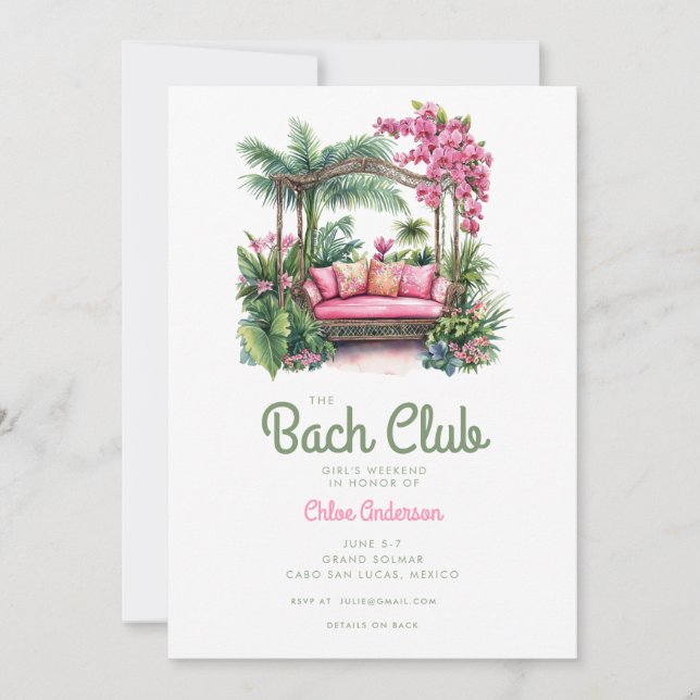 Der Bach Club | Tropical Bachelorette Weekend Einladung (Vorderseite)