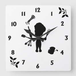 Der Bäcker schüttelt seine Utensils / Werkzeuge Quadratische Wanduhr