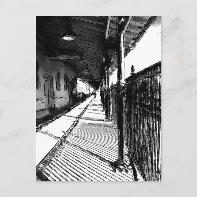 Der Bahnhof - Schwarz-Weiß-Entwurf Postkarte (Vorderseite)