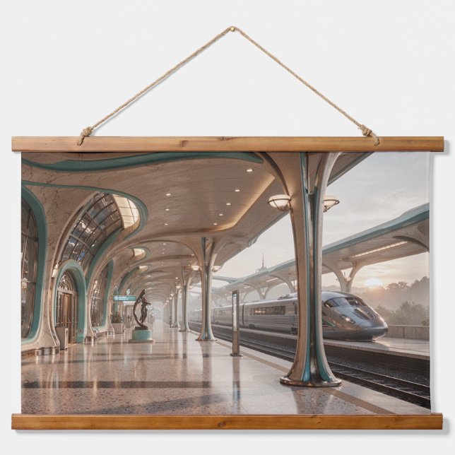 Der Bahnhof Wandteppich Mit Holzrahmen (Vorne)