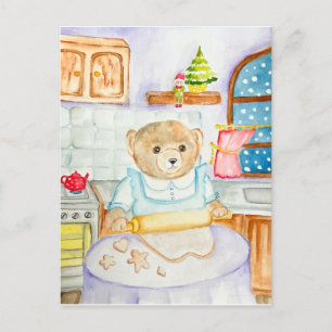 Der Bär backt Lebkuchen Feiertagspostkarte