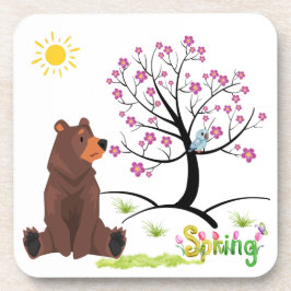 Der Bär beobachtet den blühenden Baum und den blüh Getränkeuntersetzer