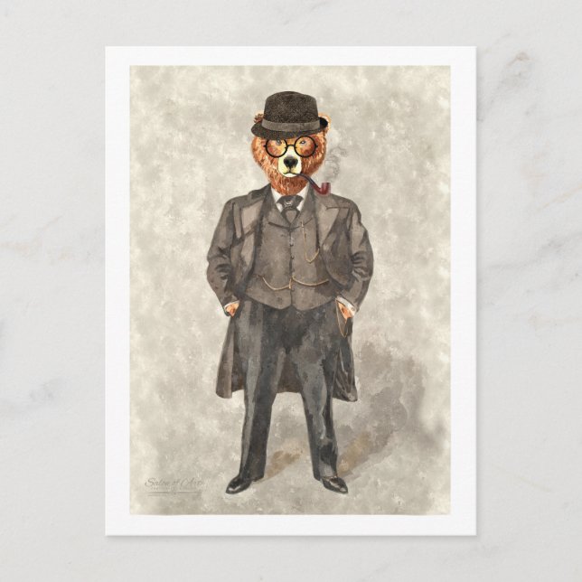 Der Bär ist ein lustiger Bär in einem Anzug Postkarte (Vorderseite)