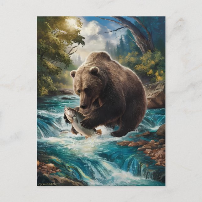 Der Bär mit dem goldenen Fisch Postkarte (Vorderseite)