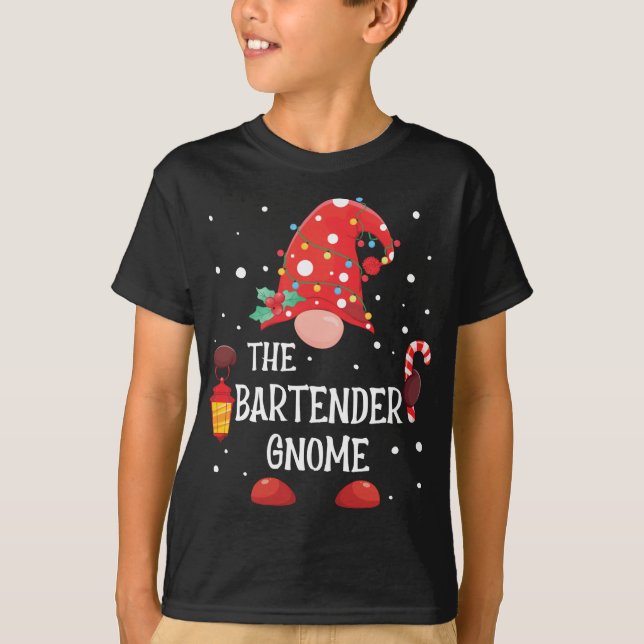 Der Barkeeper Gnome Matching Family Weihnachtsspie T-Shirt (Vorderseite)