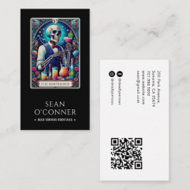 Der Barkeeper Tarot Skelett QR Code Schwarz Visitenkarte
