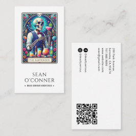 Der Barkeeper Tarot Skelett QR Visitenkarte