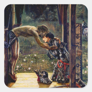 Der barmherzige Ritter von Edward Burne-Jones Quadratischer Aufkleber
