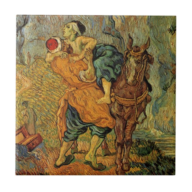 Der barmherzige Samariter von Vincent van Gogh Fliese (Vorderseite)