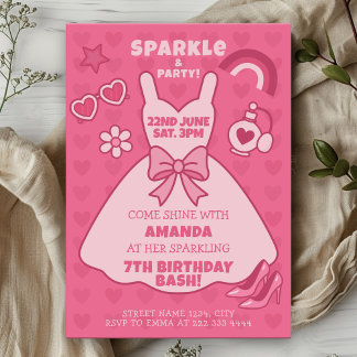 Der Bash zum Geburtstag für Mädchen mit Glam Einladung