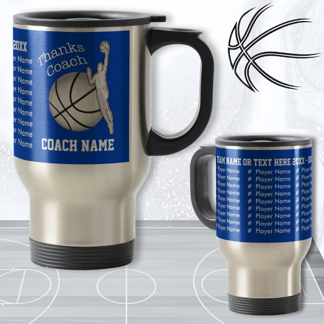 Der Basketballtrainer für die Namen des Spielers g Reisebecher (Personalized Basketball gifts for coaches, players names. Gifts for Basketball Coach. Blue Silver.)