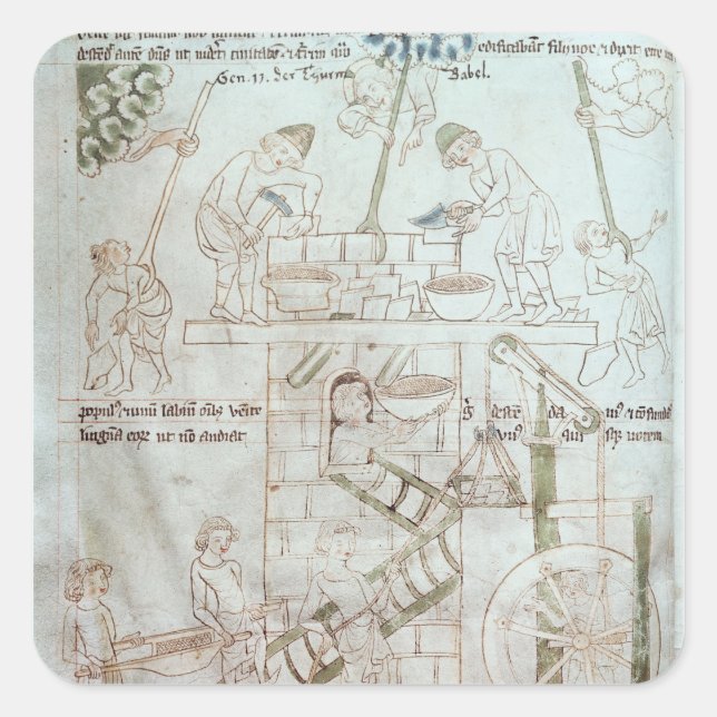 Der Bau des Turms von Babel Quadratischer Aufkleber (Vorderseite)