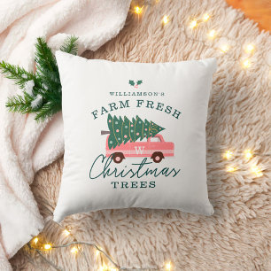 Der Bauernhof Frische Weihnachtsbaumen Pink Retro Kissen