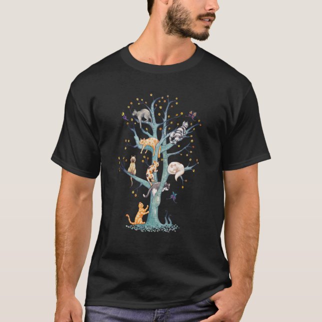 Der Baum Des Katzenlebens Tier T-Shirt (Vorderseite)