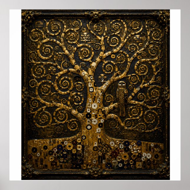 Der Baum des Lebens gerahmte Reliefkunst | Golden  Poster (Vorne)