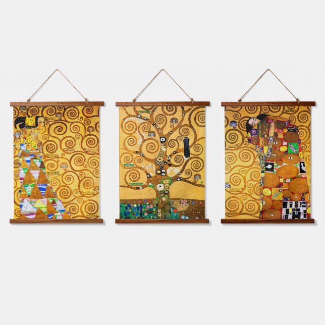 Der Baum des Lebens, Klimt Poster Wandteppich Mit Holzrahmen (Dreifach)
