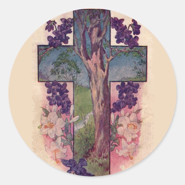 Der Baum des Lebens kreuzen Christliche Osteraufkl Runder Aufkleber (Vorderseite)