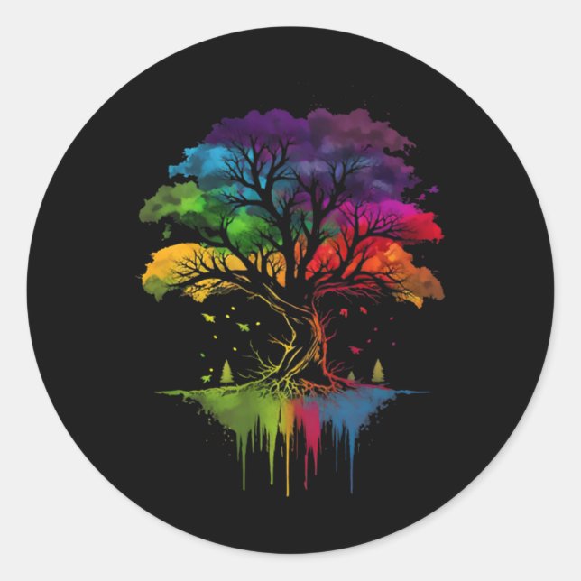 Der Baum des Lebens mehrfarbiger Baum wechselnder  Runder Aufkleber (Vorderseite)