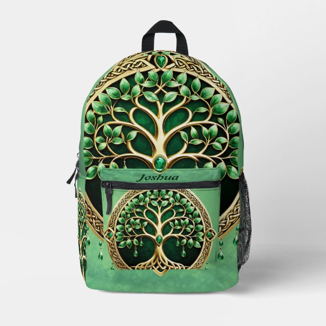 Der Baum des Lebens mit keltischen Knoten. Bedruckter Rucksack (Vorderseite)