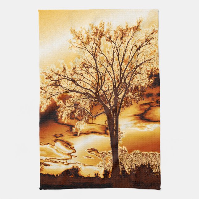 Der Baum in geschmolzenem Gold Küchentuch (Vertikal)