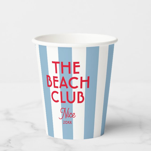 Der Beach Club Französisch Red Blue Cabana Strip Pappbecher (Vorderseite)