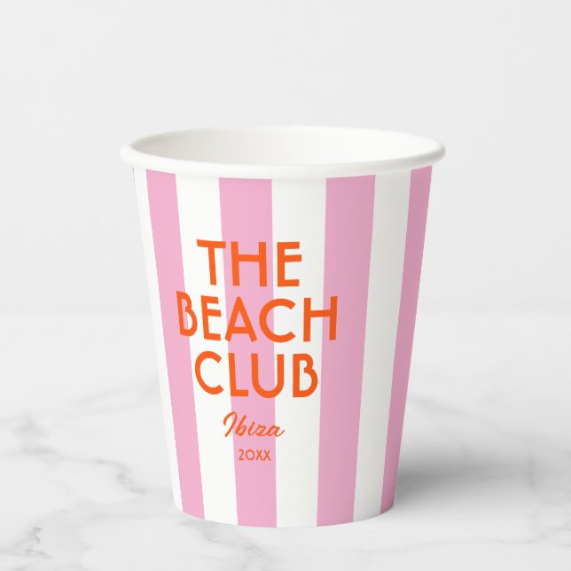 Der Beach Club Ibiza Pink Cabana Strip Pappbecher (Vorderseite)