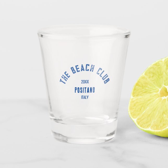 Der Beach Club Positano Blue Custom Wappen Schnapsglas (Vorderseite)
