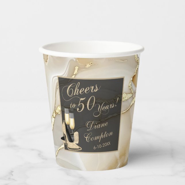 Der Beifall zu 50 Jahren Champagner Gold Geburtsta Pappbecher (Vorderseite)
