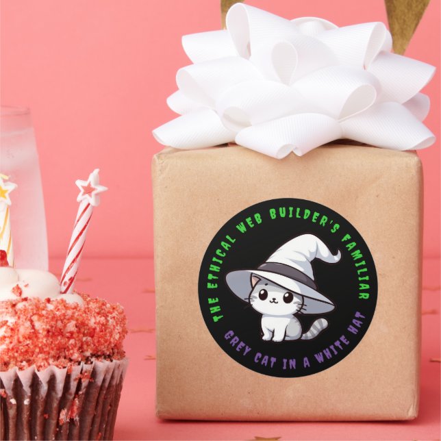 Der bekannte White Hat Cat eines lustigen ethische Runder Aufkleber (Party)