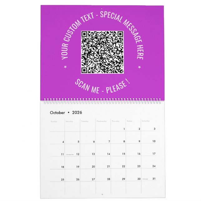 Der benutzerdefinierte QR-Code-Textkalender Wählen Kalender (Okt 2026)