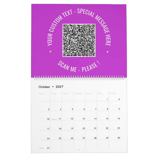 Der benutzerdefinierte QR-Code-Textkalender Wählen Kalender (Okt 2027)