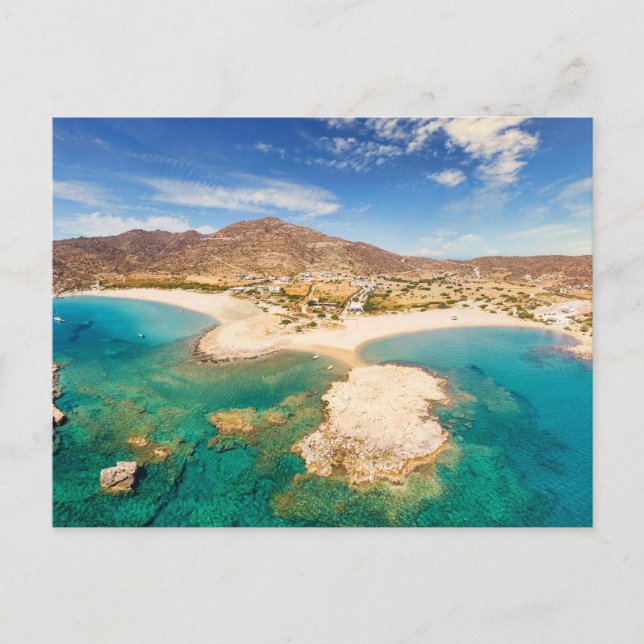 Der berühmte Sandstrand Manganari auf der Insel Io Postkarte (Vorderseite)