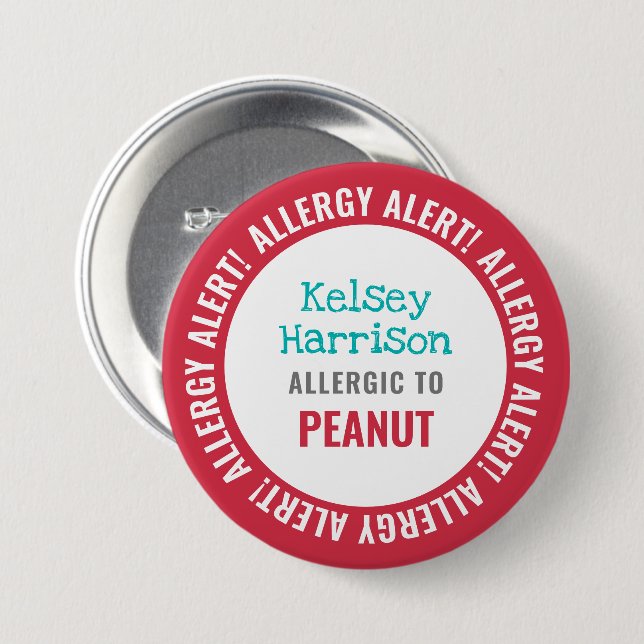 Der besonders angefertigte Allergie-Alarm scherzt Button (Vorne & Hinten)