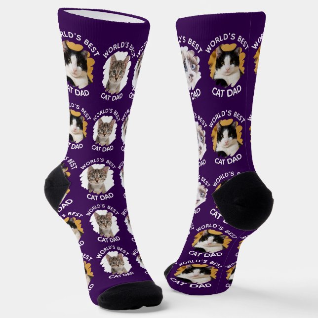 Der beste Cat Vater der Welt - Custom 3 Cat Fotos  Socken (Gewinkelt)