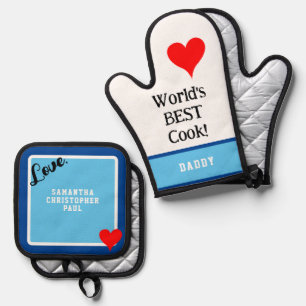 Der beste Cook Daddy Heart Blue der Welt Ofenhandschuh & Topflappen-Set