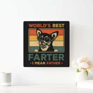 Der beste Farter I Gemein Vater Funny Vater Dog Quadratische Wanduhr