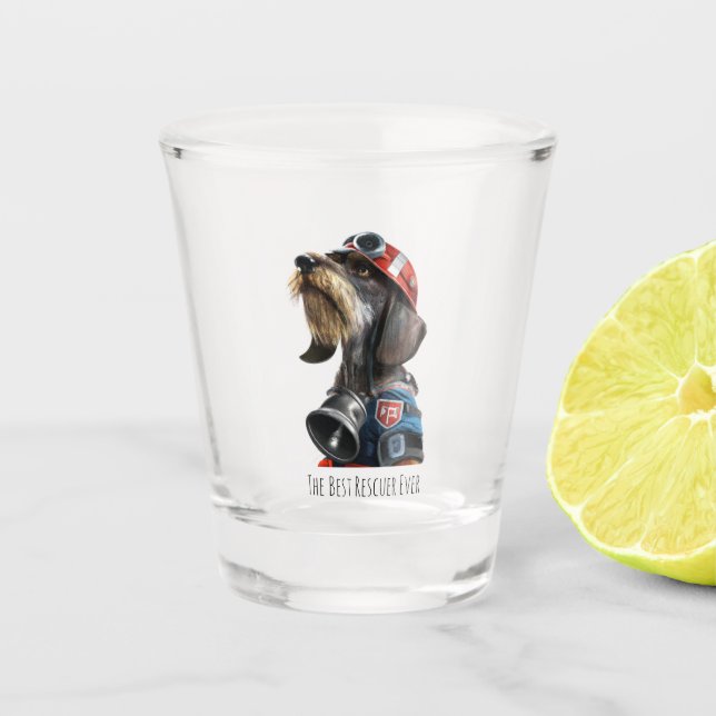 Der beste Feuerwehrmann aller Drahthaare Dackel Schnapsglas (Vorderseite)