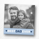 Der beste Papa aller Foto Herz blauer Väter Tag Magnet<br><div class="desc">Kühlschrankmagnet mit Ihrem individuellen Foto und dem Text "Bester Papa je" unten,  flankiert von hellblauen Herzen.</div>