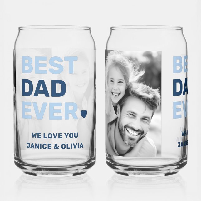 Der beste Papa aller Zeiten, blaue Väter im Foto Dosenglas (Best dad ever heart blue fathers day photo can glass)