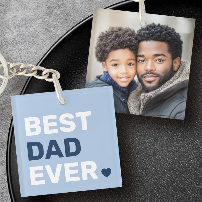 Der beste Papa aller Zeiten, blaue Väter im Foto Schlüsselanhänger (Best dad ever heart blue fathers day photo keychain)