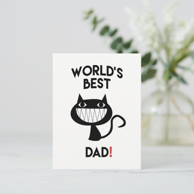 Der beste Papa der Welt! Funny Cartoon Cat Postcar Postkarte (Stehend Vorderseite)
